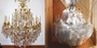 Before and after of chandelier fully dressed and crated.
